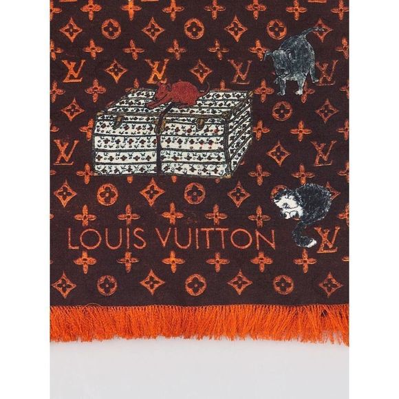 LOUIS VUITTON x Grace Coddington Catogram Silk Scarf Monogram Shawl Cat LV Scarf - Picture 4 of 10